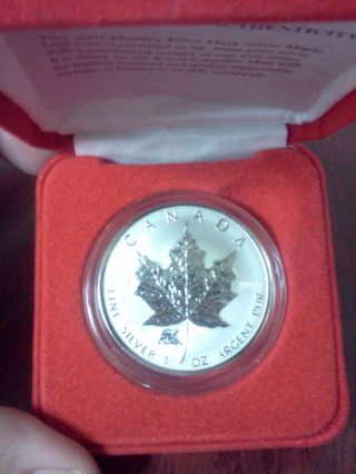 2004 Canada Silver Maple Leaf - Monkey Privy Mark - 1 Oz Pure Silver photo