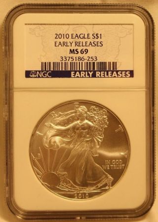 2010 Silver American Eagle (ngc Ms - 69) Early Release Blue Label photo