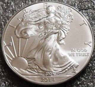 2014 American Eagle Silver Coin Gem {bu} 1 Troy Ounce.  999 Fine Silver Bullion photo