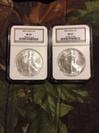 2005 And 1990 Ms 79 American Silver Eagle photo