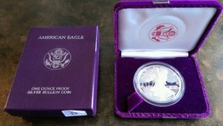 1988 1 Oz Silver American Eagle $1 Proof Bullion W/ Box & photo
