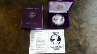 1990 1 Oz Silver American Eagle $1 Proof Bullion (w/box &) photo