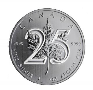 2013 25th Anniversary Silver Maple Leaf Coin 1oz 9999 Pur Fine Silver Bullion photo