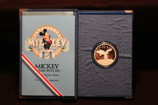 1988 Disney ' S Mickey 60 Yrs Sorcerer ' S Apprentice Silver Comm 1 Oz W/case & photo