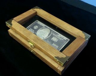 Ben Franklin Note Custom Case Pound Of.  999 Proof Like Silver Washington photo