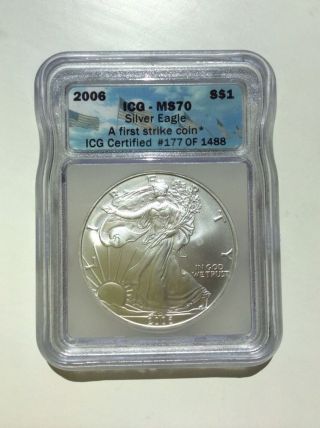 2006 American Silver Eagle Bullion Coin Key Date First Strike Icg Ms70 0177 photo