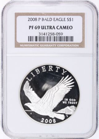 2008 P Bald Eagle Silver Commemorative Proof $1 - Ngc Pf 69 Ucam - photo