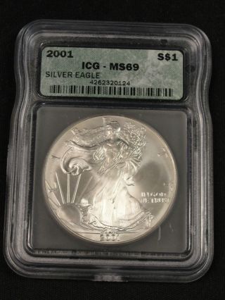2001 American Silver Eagle Bullion Coin Key Date Icg Ms69 0124 photo