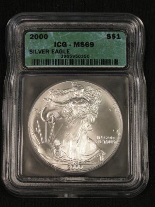 2000 American Silver Eagle Bullion Coin Key Date Icg Ms69 0350 photo