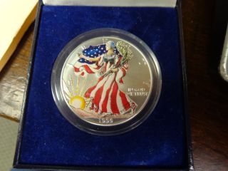1999 U.  S.  Silver Eagle Coin - Painted 1oz.  999 Silver - W/display Box photo