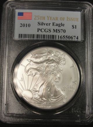 2010 American Silver Eagle First Strike 25th Anniversary Pcgs Ms70 0679 photo