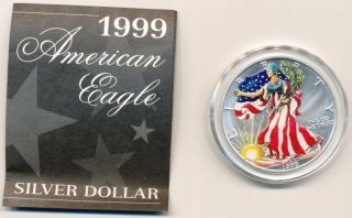 1999 American Eagle Silver Dollar - Painted -.  999 Fine - One Troy Ounce photo