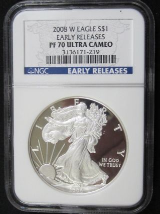 2008 W American Silver Eagle - Early Releases - Ngc Pf 70 Ultra Cameo (219) photo