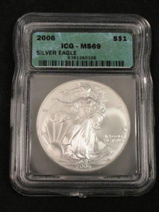 2006 American Silver Eagle Bullion Coin Key Date Icg Ms69 0106 photo