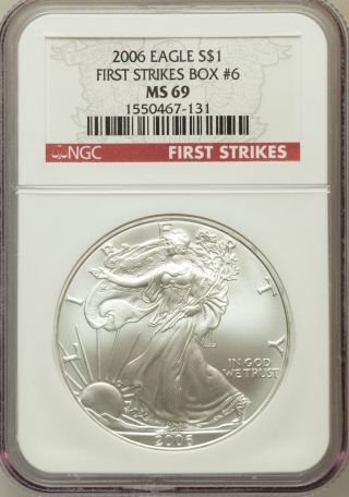 2006 $1 Silver Eagle First Strike Ms69 Ngc Box 6 (759) photo