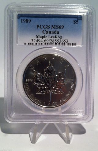 1989 Canada Silver Maple Leaf 1 Oz Pcgs Ms69 Pop = 7 Non Finer Extremely Rare photo