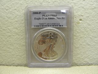2006 - P Silver Eagle $1 Pcgs Pr69 Reverse Proof photo
