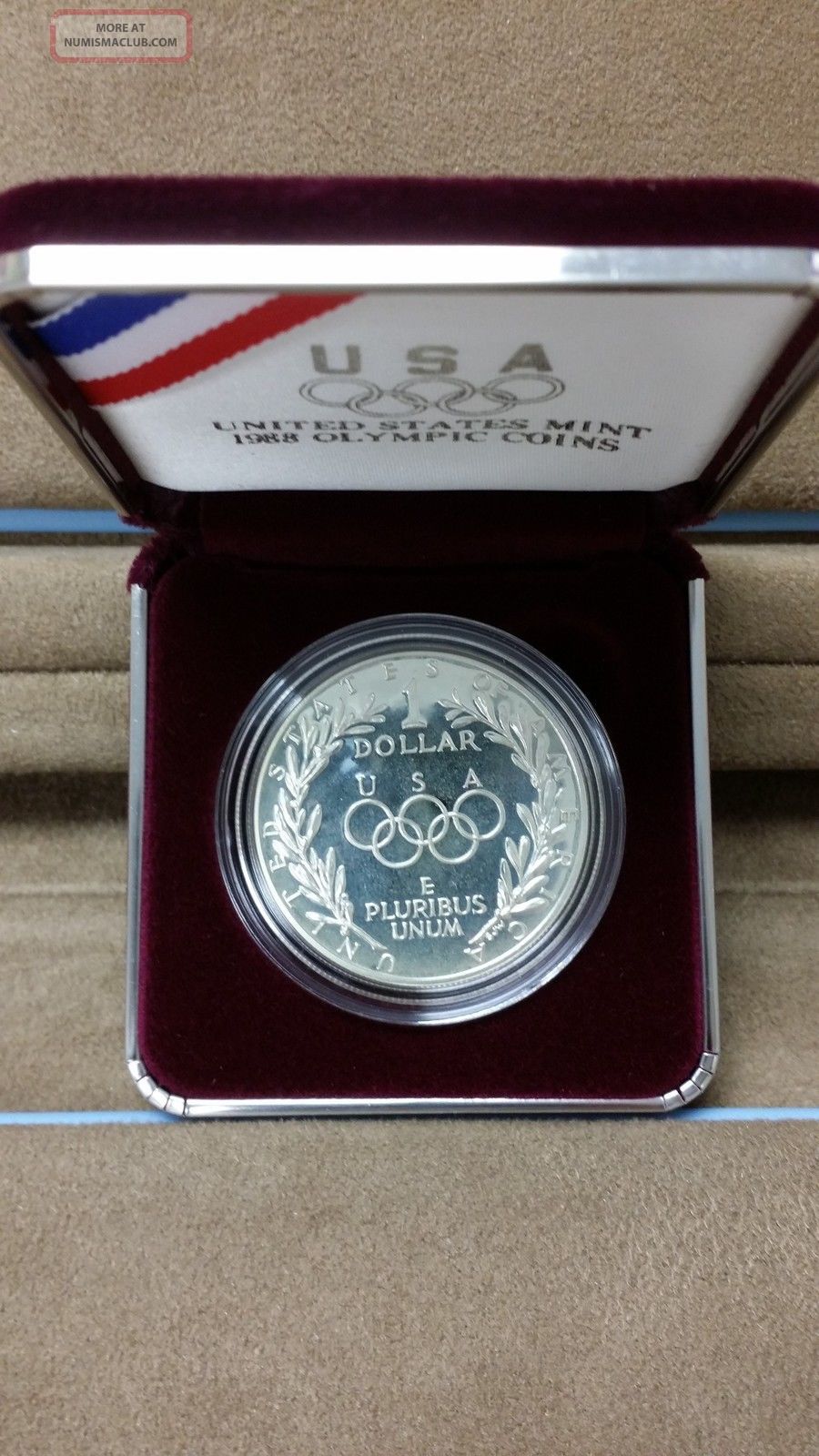 1988 Olympics Proof Silver Dollar United States W Case And