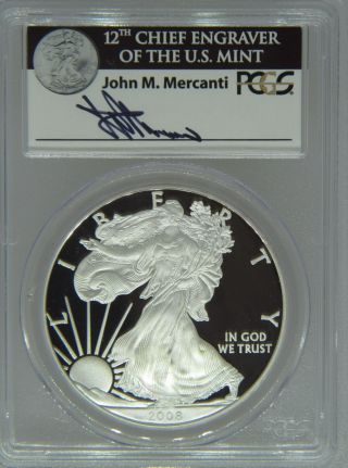 2008 - W $1 Pcgs Pr69 Dcam (proof Silver Eagle) Rare Mercanti Label 1 Oz Bullion photo
