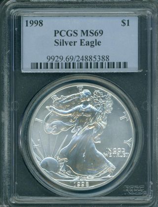 1998 American Silver Eagle Ase S$1 Pcgs Ms69 Ms - 69 photo