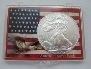 2014 American Eagle Silver Dollar & American Flag Case photo