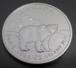 2011 1 Oz Silver Grizzly Bear - Rcm Wildlife Series - Bullion Uncirculated photo