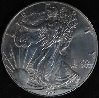 1999 Silver American Eagle $1 One Dollar.  999 1 Troy Oz. photo