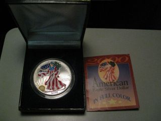 2000 Colorized Us American Eagle.  1 Troy Oz.  Fine Silver.  Box W/.  68 photo