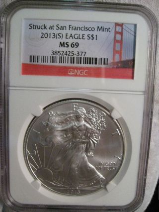 Bu Gem 2013 (s) Silver Us American Eagle.  Ngc Ms69.  Struck At San Francisco. photo