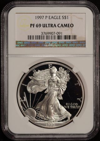 1997 P American Eagle Silver Dollar Ngc Pf69 Ultra Cameo photo
