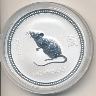 2007 Australia $1 Silver Lunar Series - 2008 Year Of The Rat - 1 Oz.  999 Fine photo