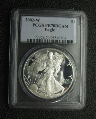 2002 - W 1 Troy Oz Silver Eagle $1 Pcgs Pr70 Dcam Proof 70 Deep Cameo photo