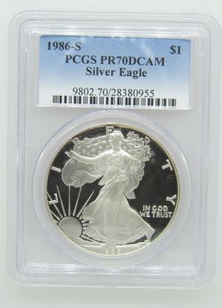 1986 - S $1 Pcgs Pr70 Dcameo (proof Silver Eagle) - Pr70 Rare.  999 1oz Bullion photo