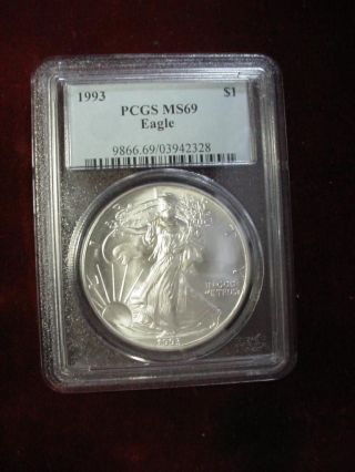 1993,  American Silver Eagle Pcgs Ms69,  1 Ounce.  999 Fine Silver photo
