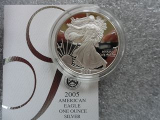 2005 ' W ' Proof American Silver Eagle Complete W/c.  O.  A.  & Box Ships Same Day. photo