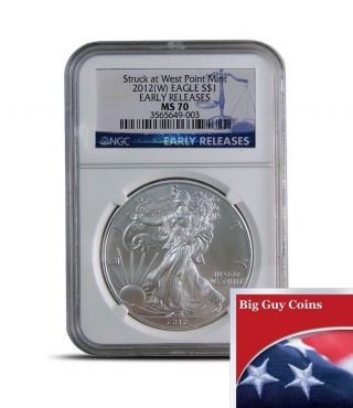 2012 - (w) Ngc State 70 Ms70 Early Releases American Silver Eagle Blue Label photo