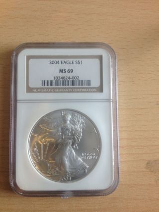 2004 Silver Eagle $1 Ms69 American Eagle Silver Dollar Ngc Graded photo