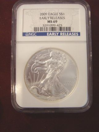 2009 Silver Eagle $1 Ms69 American Eagle Silver Dollar Early Release Ngc Graded photo