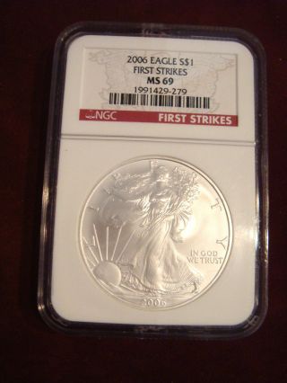 2006 Silver Eagle $1 Ms69 American Eagle Silver Dollar First Strikes Ngc Graded photo