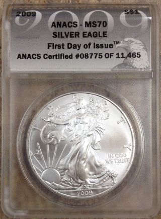 2009 American Silver Eagle $1 Anacs Perfect Ms70 