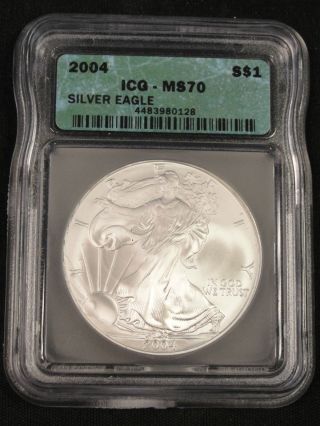 2004 American Silver Eagle Bullion Coin Key Date Icg Ms70 0128 photo