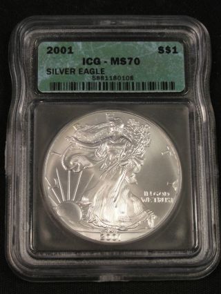 2001 American Silver Eagle Bullion Coin Rare Key Date Icg Ms70 0108 photo