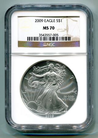 2009 American Silver Eagle Ngc Ms70 Brown / Gold Ms 70 Pristine Coin And Slab photo