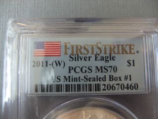 2011 (w) Silver Eagle Pcgs Ms70 U.  S.  First Strike - Box 1 photo