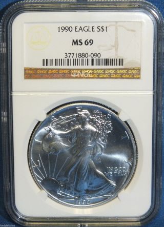 1990 American Silver Eagle Ngc Ms 69 1 Oz.  999 Dollar Coin - Jf425 photo