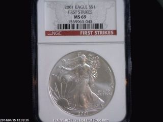 2001 American Eagle S$1 Ngc Ms 69 First Strikes Silver Coin Red Label photo