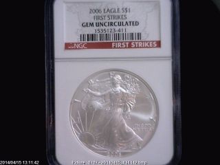 2006 American Eagle S$1 Ngc Gem Uncirculated First Strikes Silver Coin Red Label photo