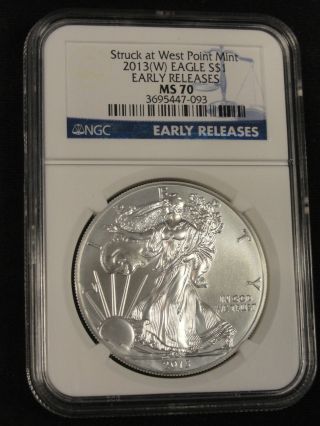 2013 (w) American Silver Eagle Coin Ngc Early Release Ms70 7 - 093 photo