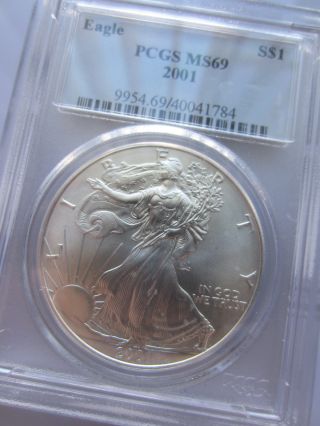 2001 Silver American Eagle Ms - 69 Pcgs Silver Dollar One Dollar Coin,  Rare, photo