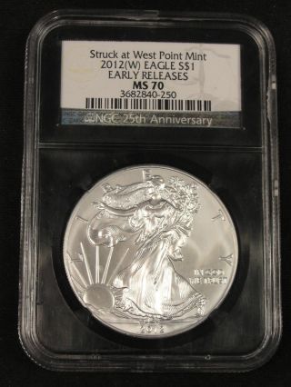 2012 (w) American Silver Eagle Ngc Early Releases Ms70 Black Retro Slab 0 - 250 photo